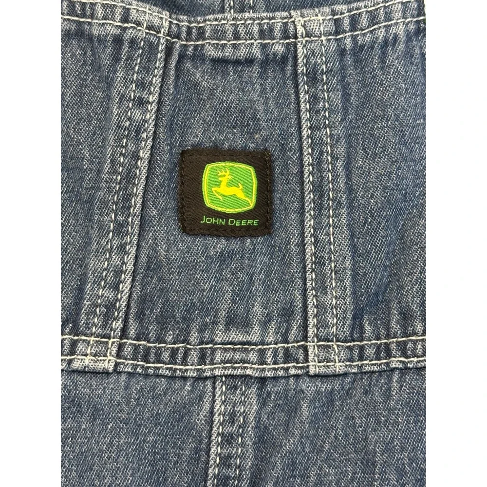 John Deere Girls Blue Denim Bib Overalls Medium Wash Cotton Size 10 RN105325